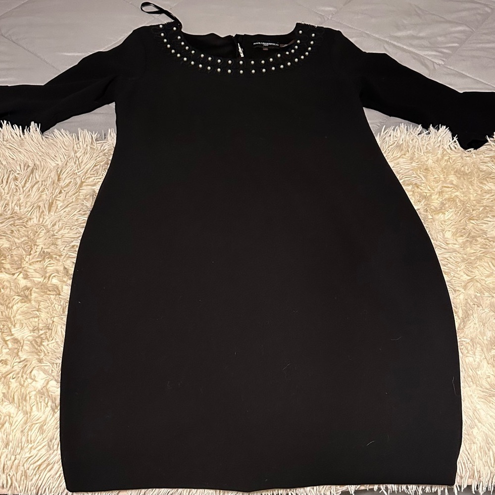 Karl Lagerfeld Black Dress with Studded Neckline